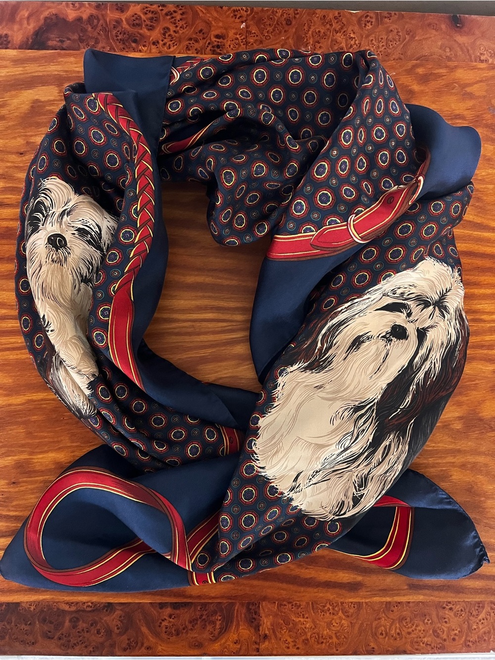Echo Navy Silk Dog Print Square Scarf Italy Vintage Equestrian Luxury - Picture 3 of 16